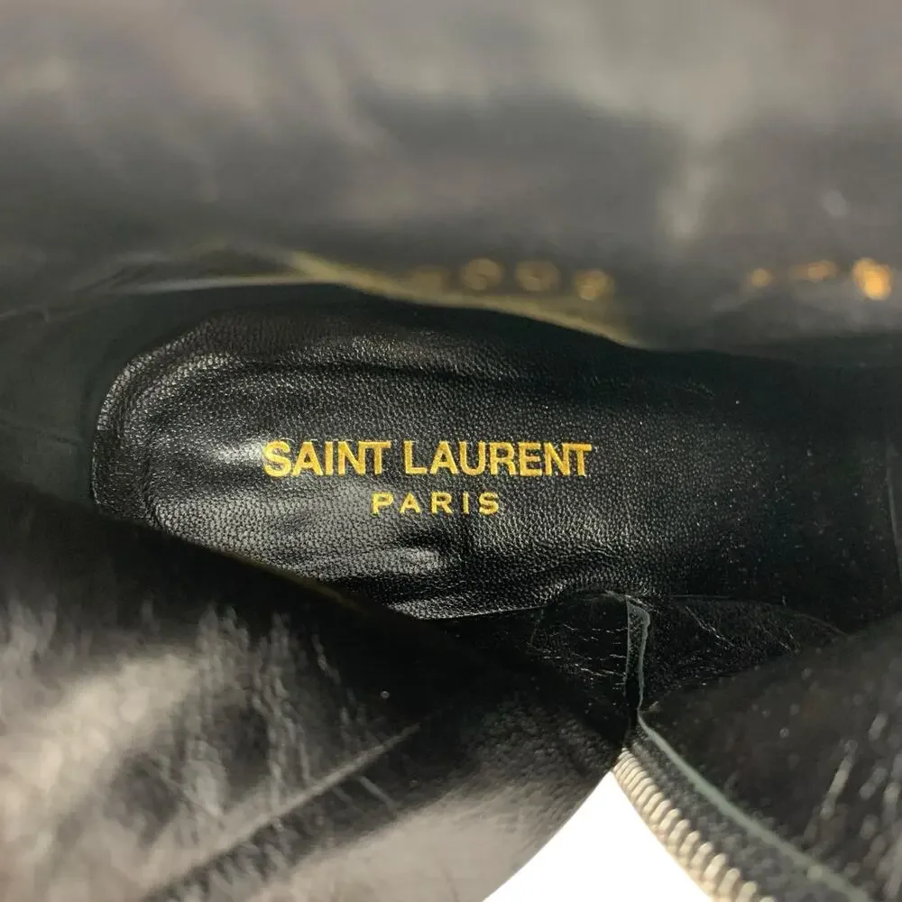 Saint Laurent Cat 50 Studded Black Leather Western Moto Ankle Booties EU 38.5